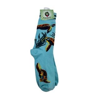 Funatic Sea Turtle Socks Mens 6-11 Womens 7.5-12 Blue Cotton Blend Ocean NWT